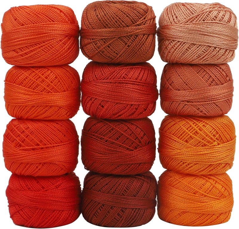 AMOHilos Size 8 Double Mercerized Egyptian Long Staple Cotton Pearl Thread 12 Gradient Colors per Box 5 Grams Ball Rainbow Color Embroidery Thread for Crochet Cross Stitch Hand Embroidery (12N) - Image 1